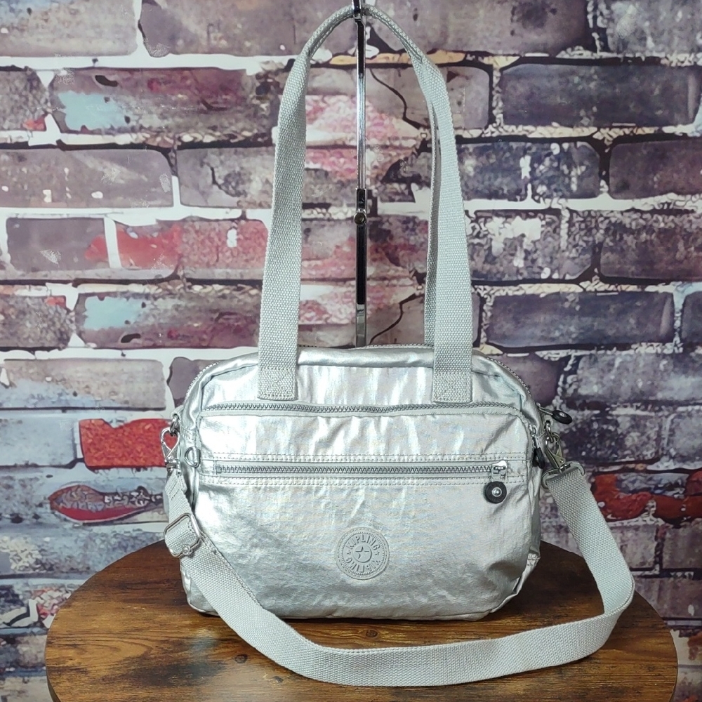 Kipling Silver Nylon Convertible Satchel/Crossbody/Shoulder Bag